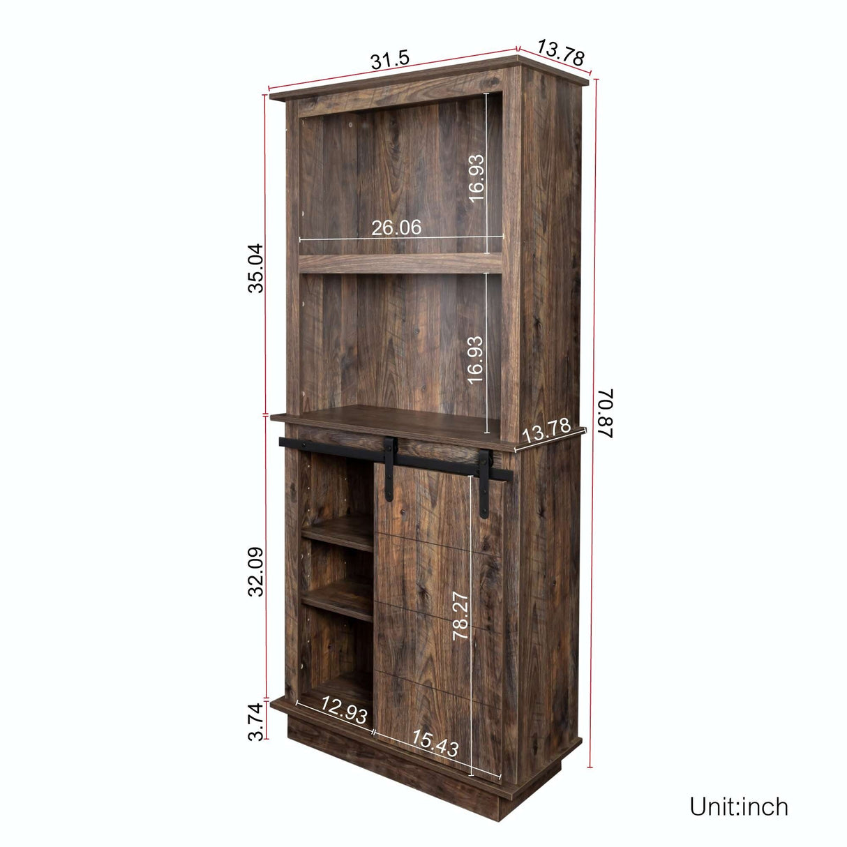 Freestanding Kitchen Pantry Storage Cabinet with Sliding Barn Door