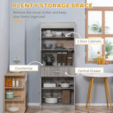 Freestanding Pantry Cabinet with Utility Drawer, 2 Door Cabinets, Adjustable Shelves and Countertop