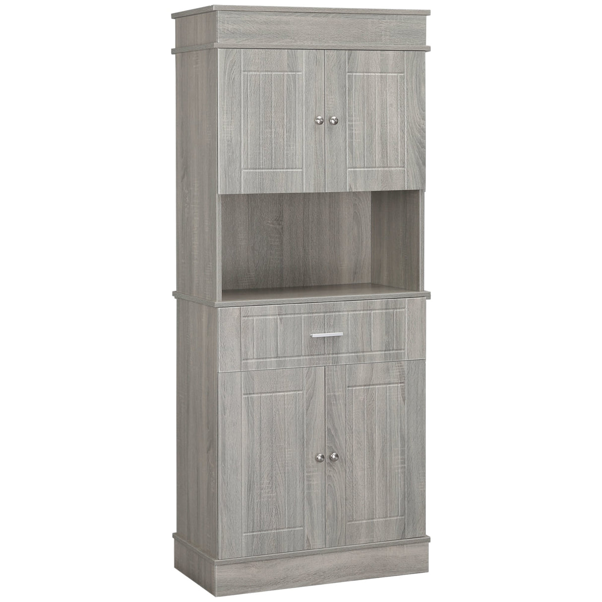 Freestanding Pantry Cabinet with Utility Drawer, 2 Door Cabinets, Adjustable Shelves and Countertop