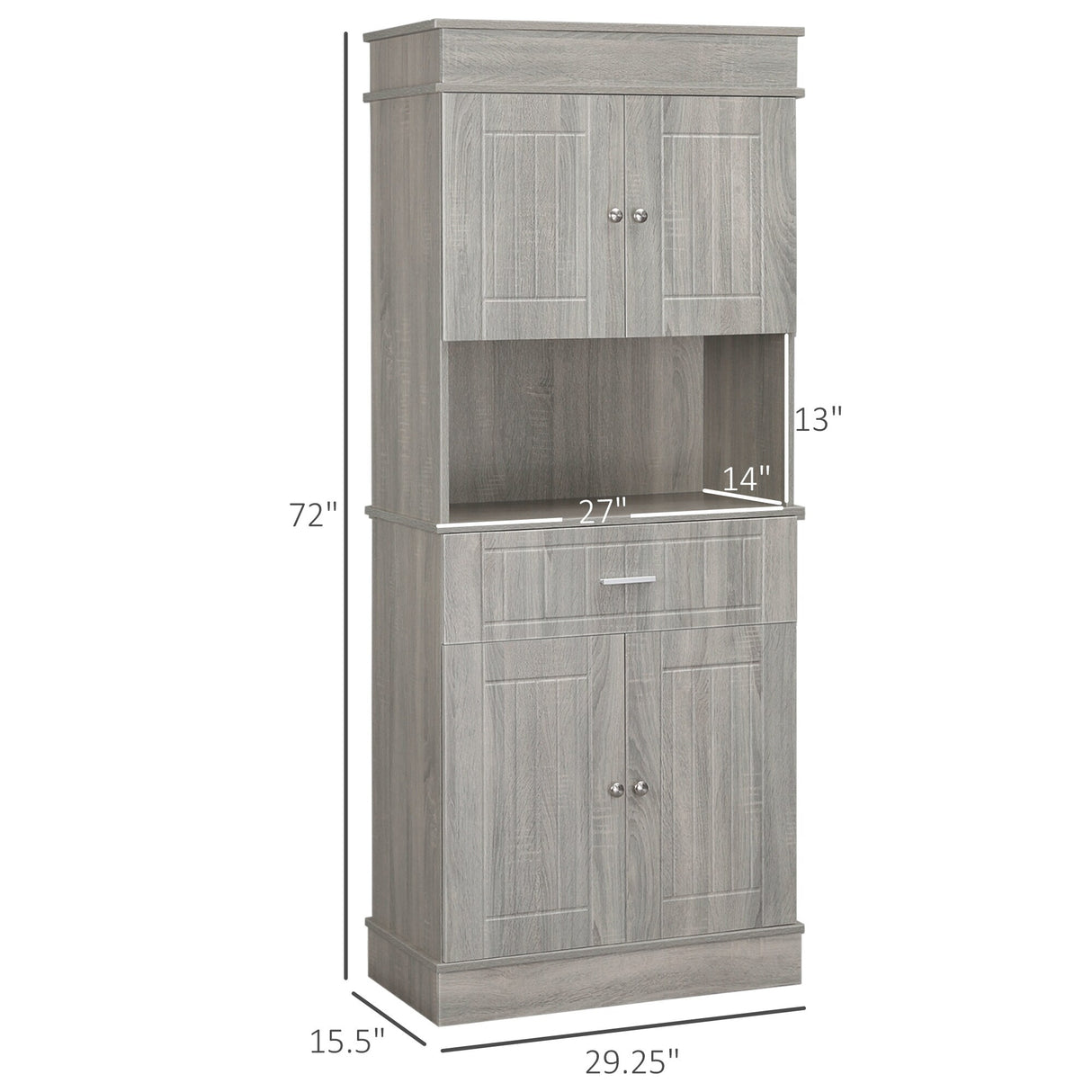 Freestanding Pantry Cabinet with Utility Drawer, 2 Door Cabinets, Adjustable Shelves and Countertop