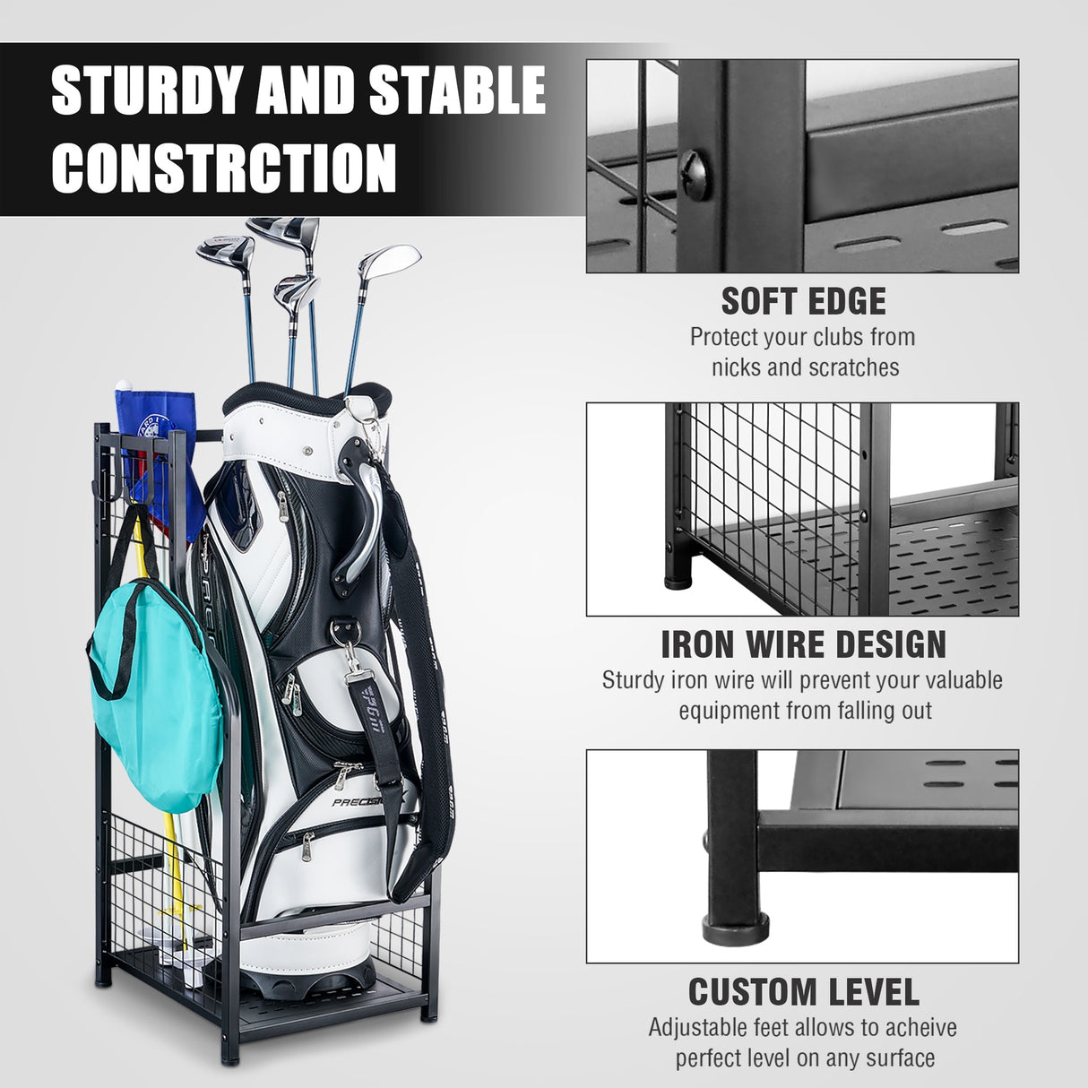 Freestanding Sports Rack Equipment Garage Organizer Golf Sport Storage