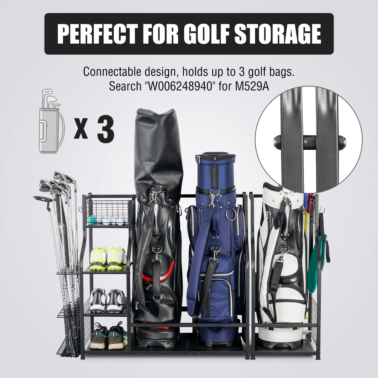 Freestanding Sports Rack Equipment Garage Organizer Golf Sport Storage