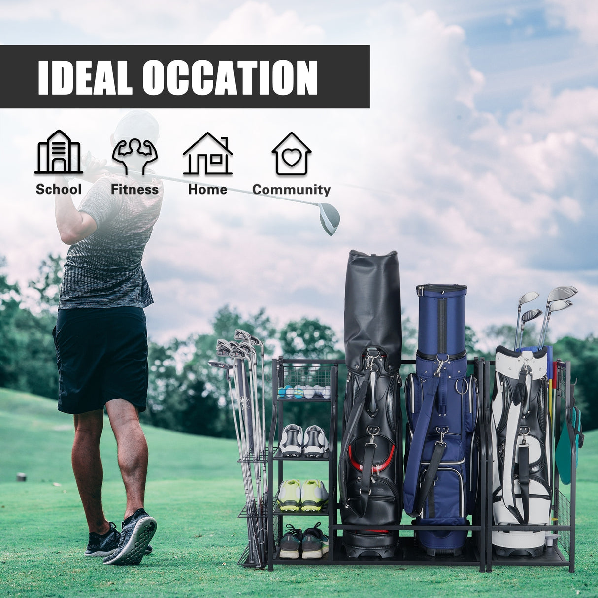 Freestanding Sports Rack Equipment Garage Organizer Golf Sport Storage