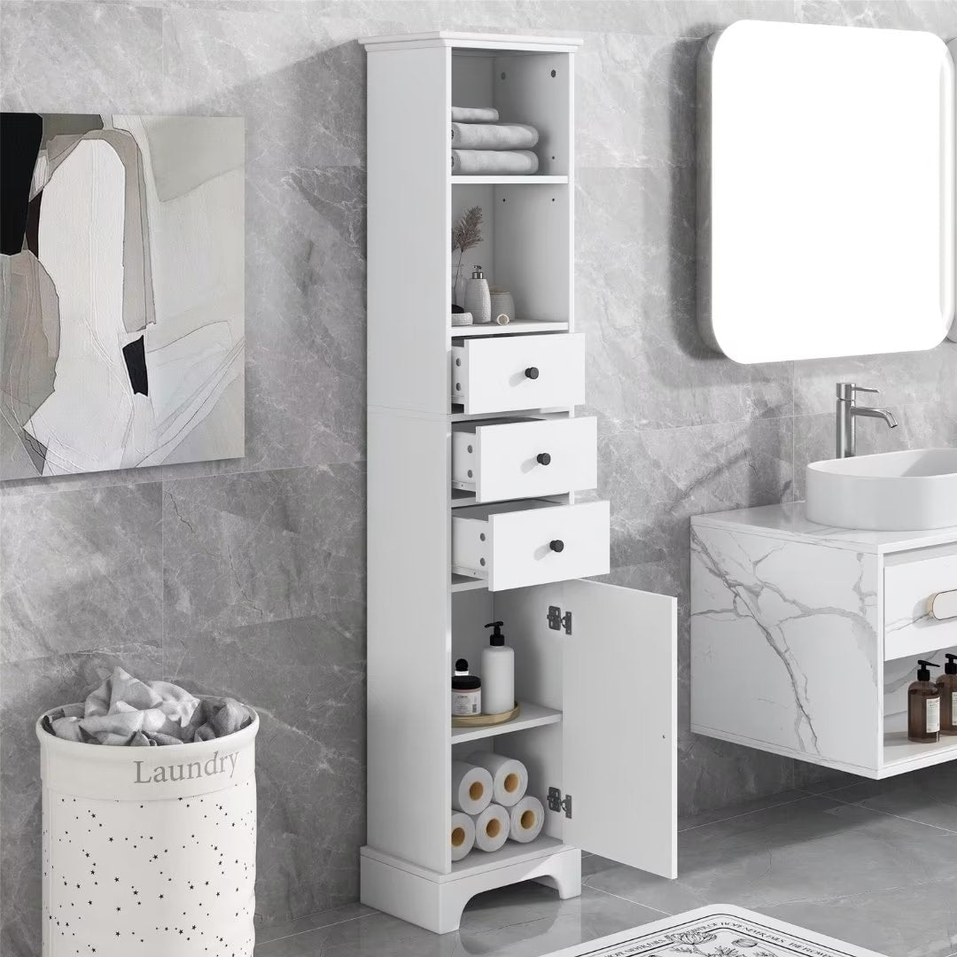 Freestanding Storage Cabinet with 3 Drawers and Adjustable Shelf - 10" x 15"x 68.3"