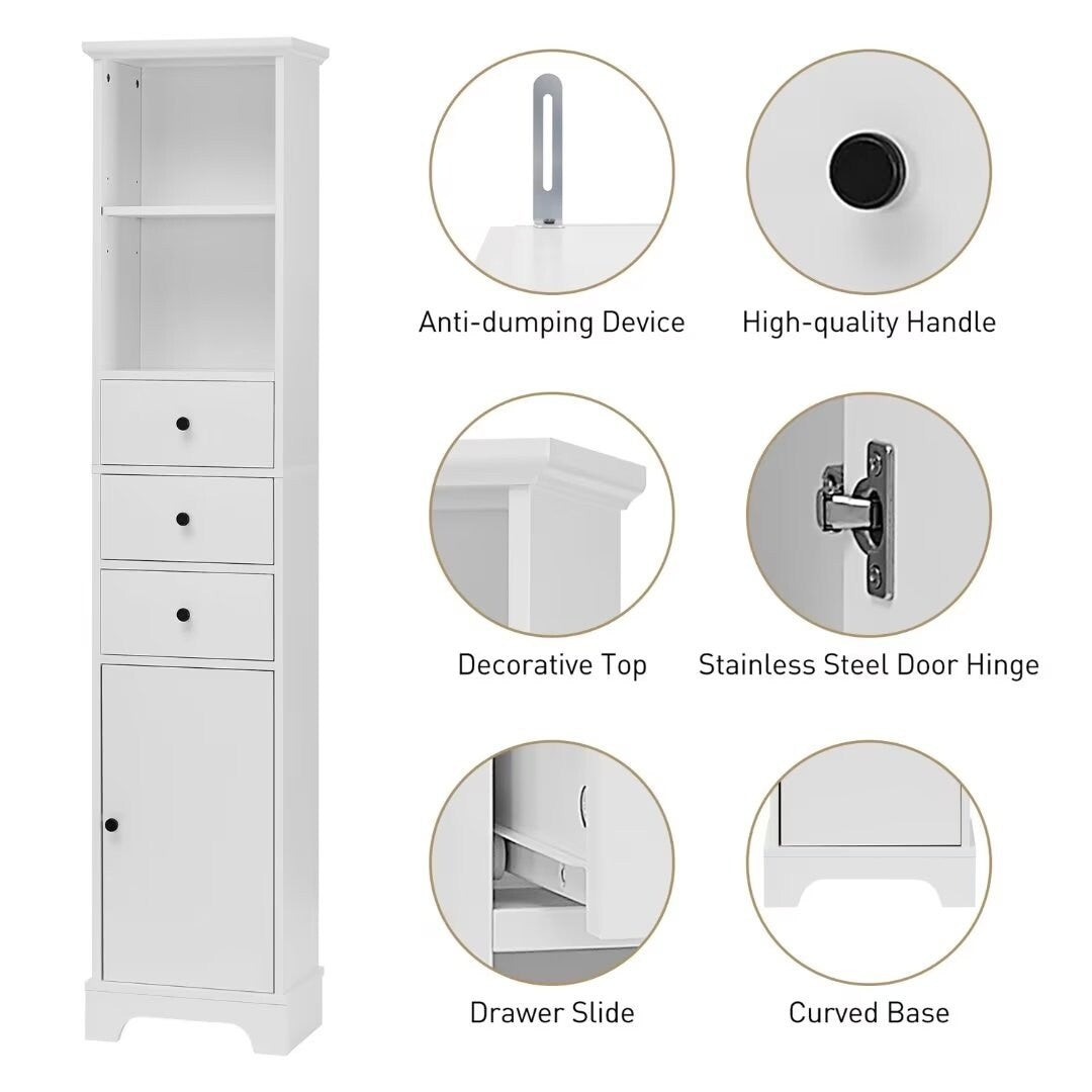 Freestanding Storage Cabinet with 3 Drawers and Adjustable Shelf - 10" x 15"x 68.3"