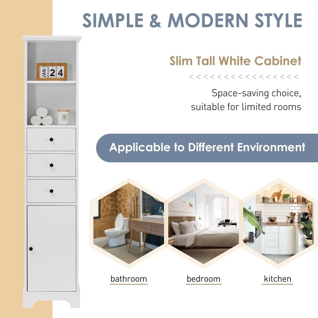 Freestanding Storage Cabinet with 3 Drawers and Adjustable Shelf - 10" x 15"x 68.3"