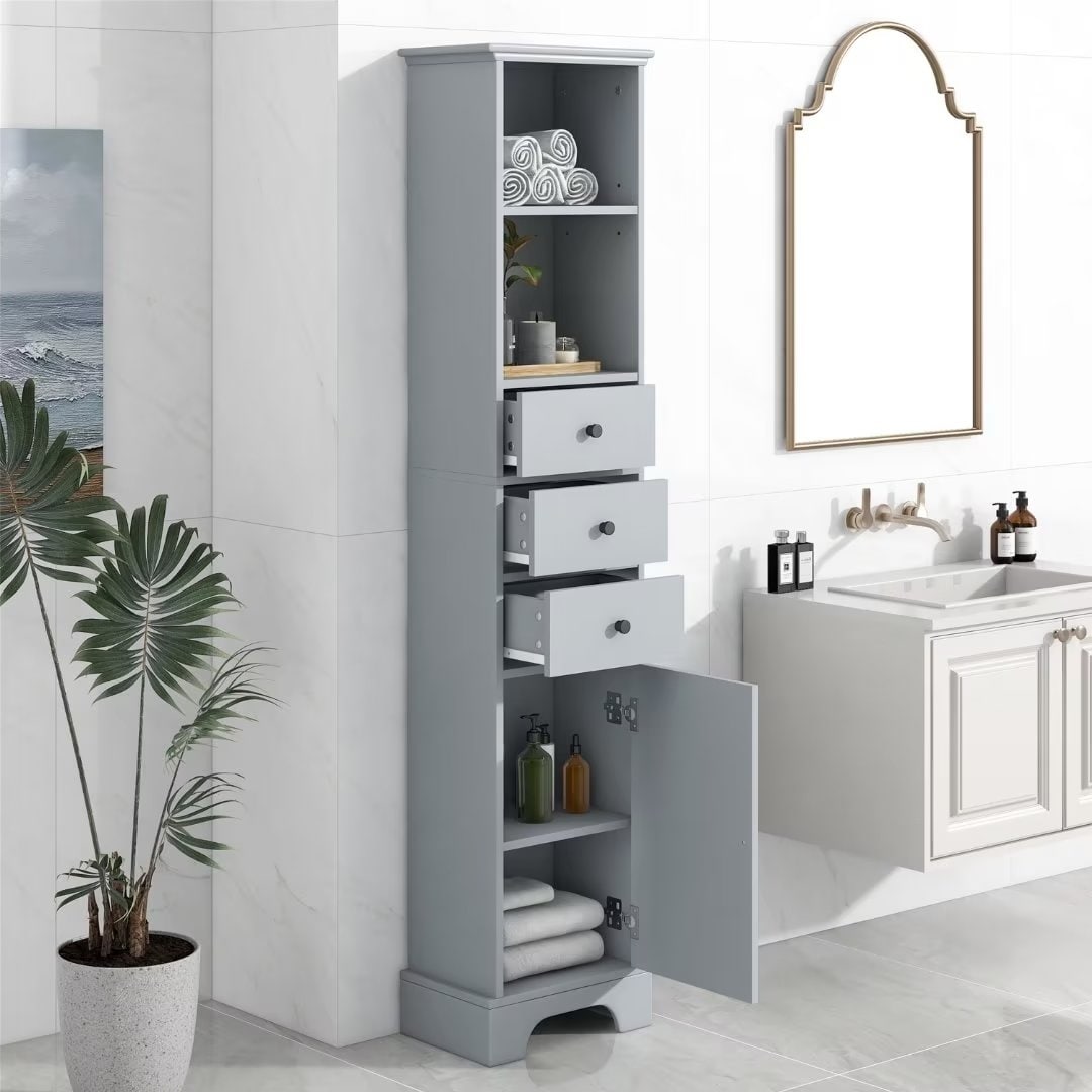 Freestanding Storage Cabinet with 3 Drawers and Adjustable Shelf - 10" x 15"x 68.3"