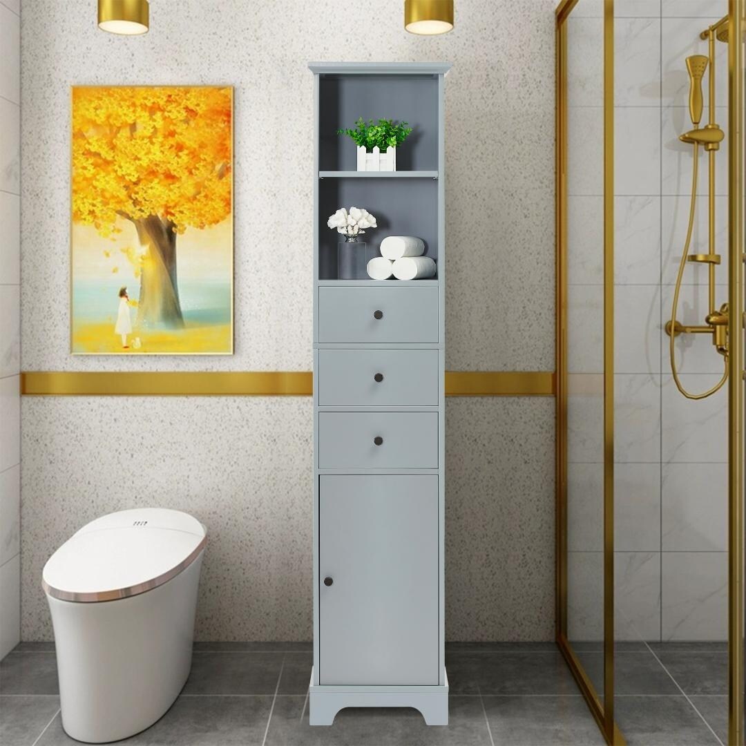 Freestanding Storage Cabinet with 3 Drawers and Adjustable Shelf - 10" x 15"x 68.3"