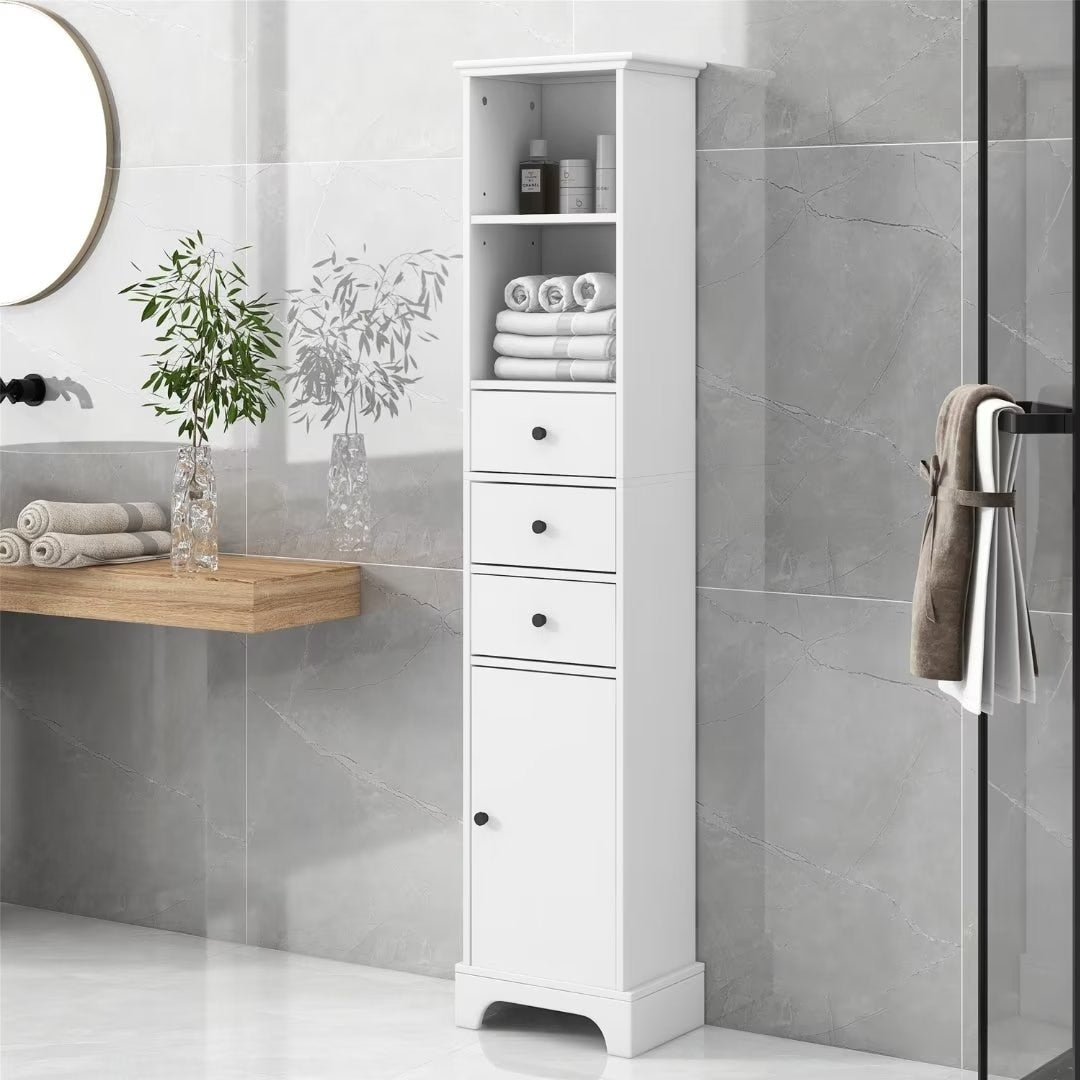 Freestanding Storage Cabinet with 3 Drawers and Adjustable Shelf - 10" x 15"x 68.3"