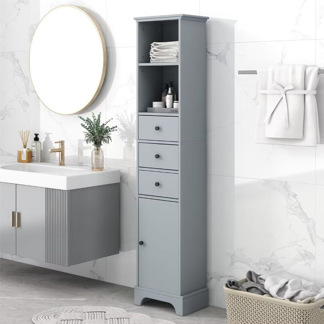 Freestanding Storage Cabinet with 3 Drawers and Adjustable Shelf - 10" x 15"x 68.3"