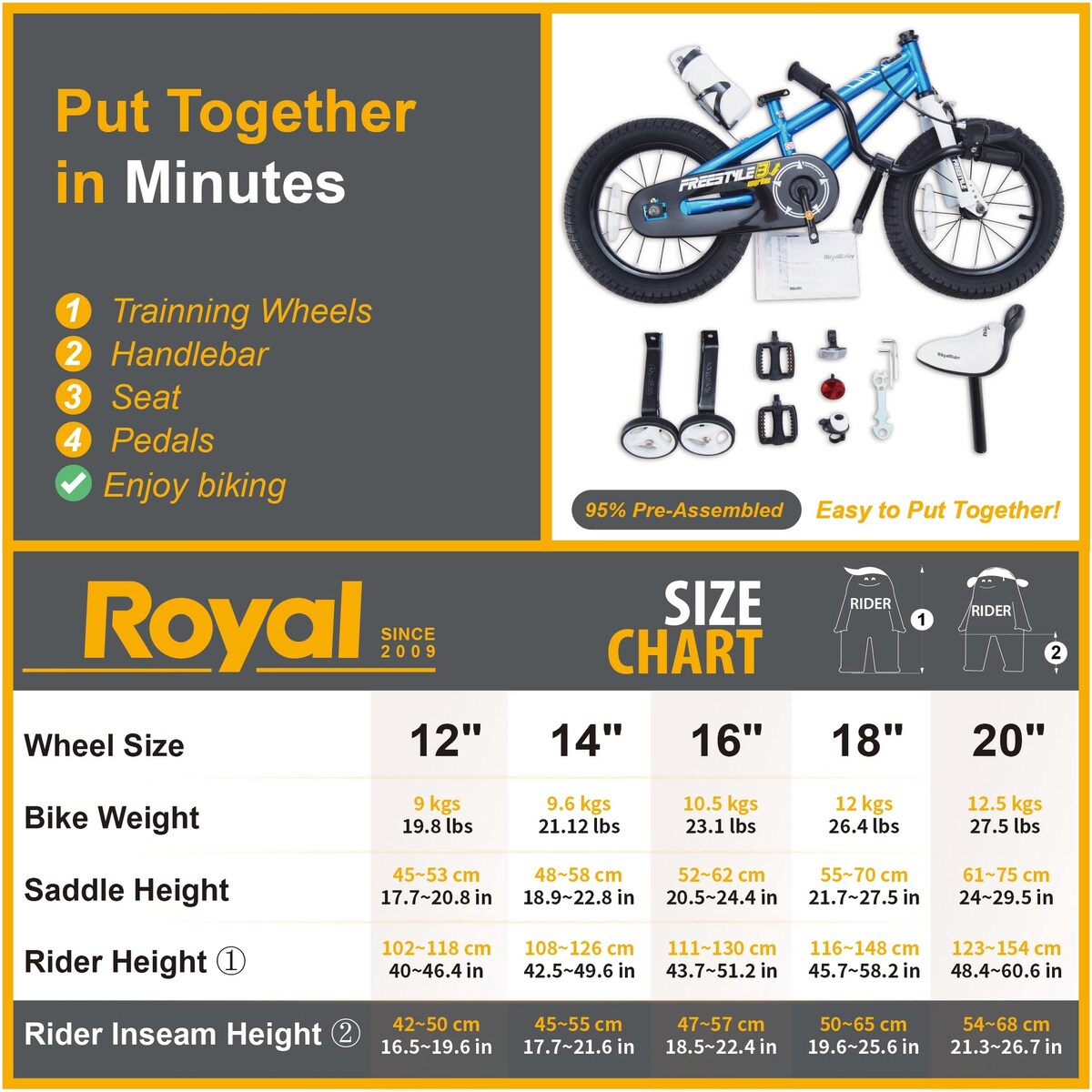 Freestyle Kids Bike 12 Inch Bicycle for Boys Girls Ages 3-9 Years, Multiple Colors