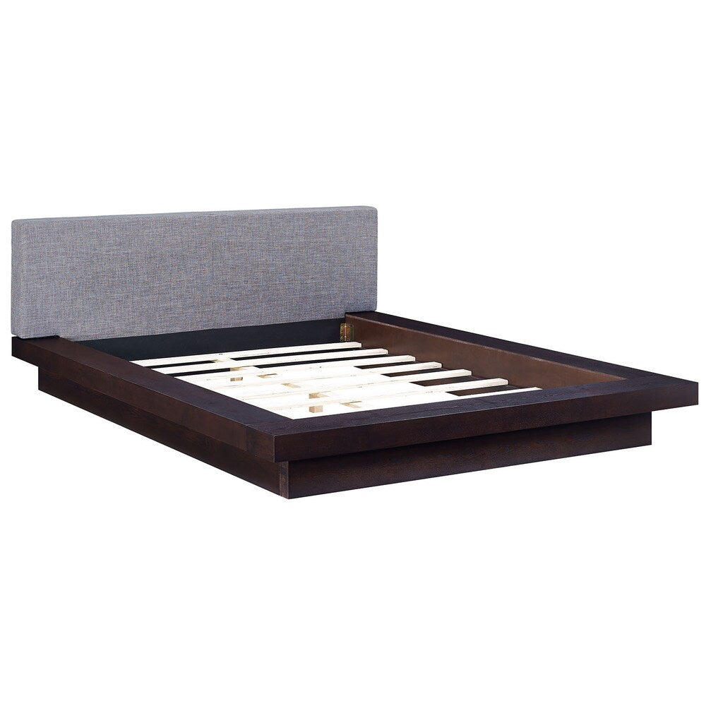 Freja Fabric Platform Queen-size Bed in Cappuccino Grey