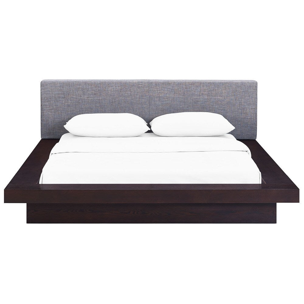Freja Fabric Platform Queen-size Bed in Cappuccino Grey