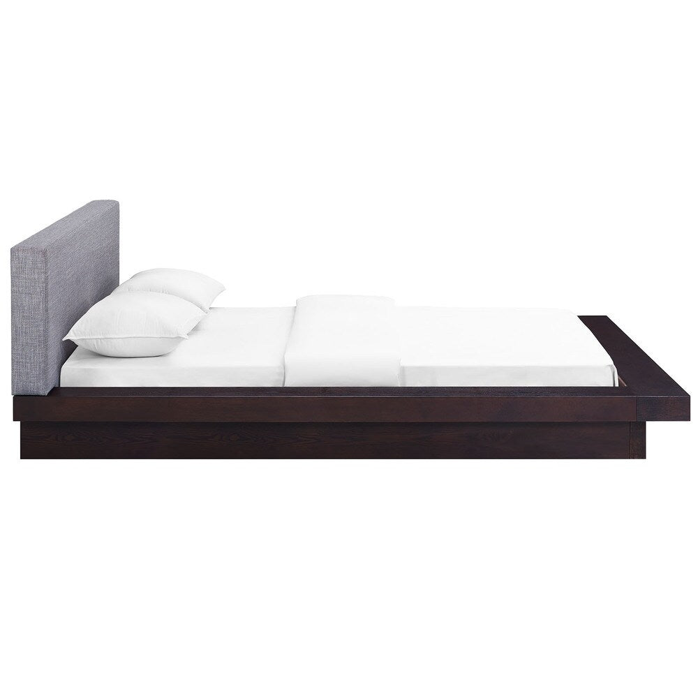 Freja Fabric Platform Queen-size Bed in Cappuccino Grey