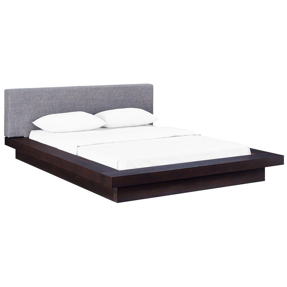 Freja Fabric Platform Queen-size Bed in Cappuccino Grey