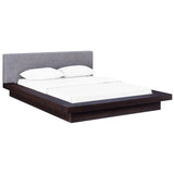 Freja Fabric Platform Queen-size Bed in Cappuccino Grey