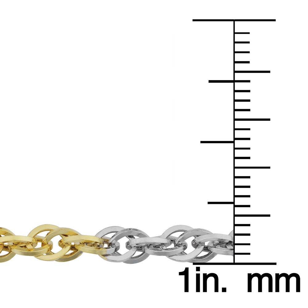 Fremada 10k Tricolor Gold Double Cable Link Bracelet (7.25 inches)