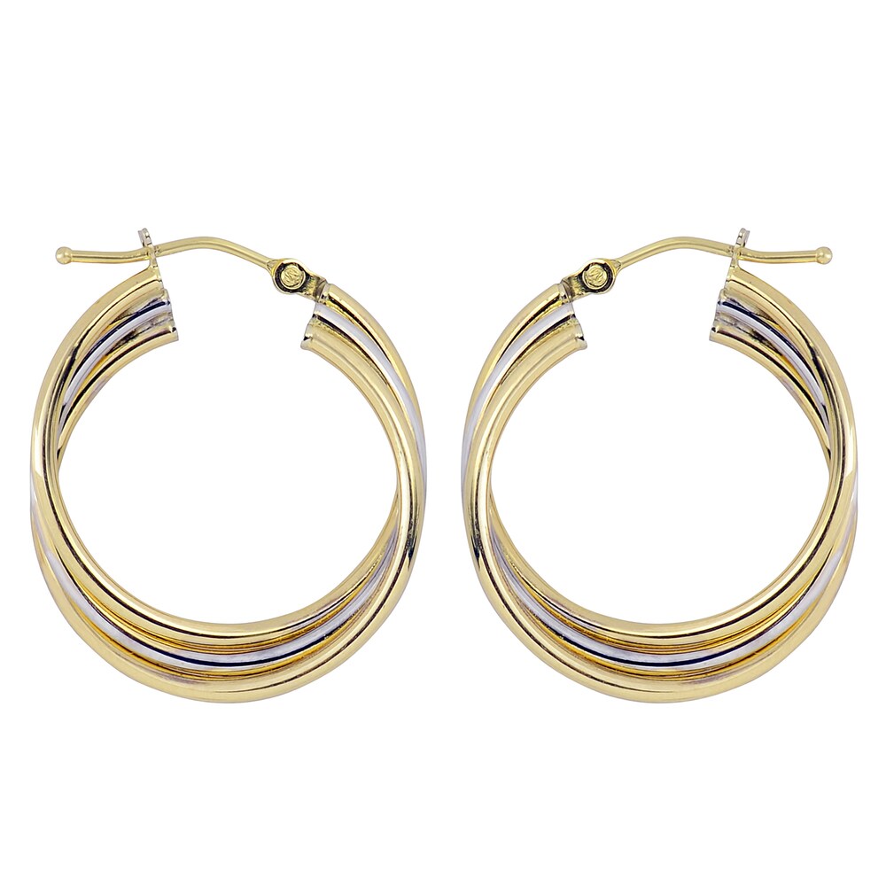 Fremada Women's 10k Two-tone Gold High Polish Overlapping Triple Hoop Earrings