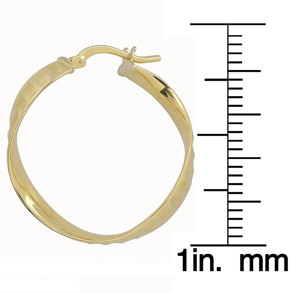 Fremada 10k Yellow Gold Ripple Design Surface Twist Hoop Earrings