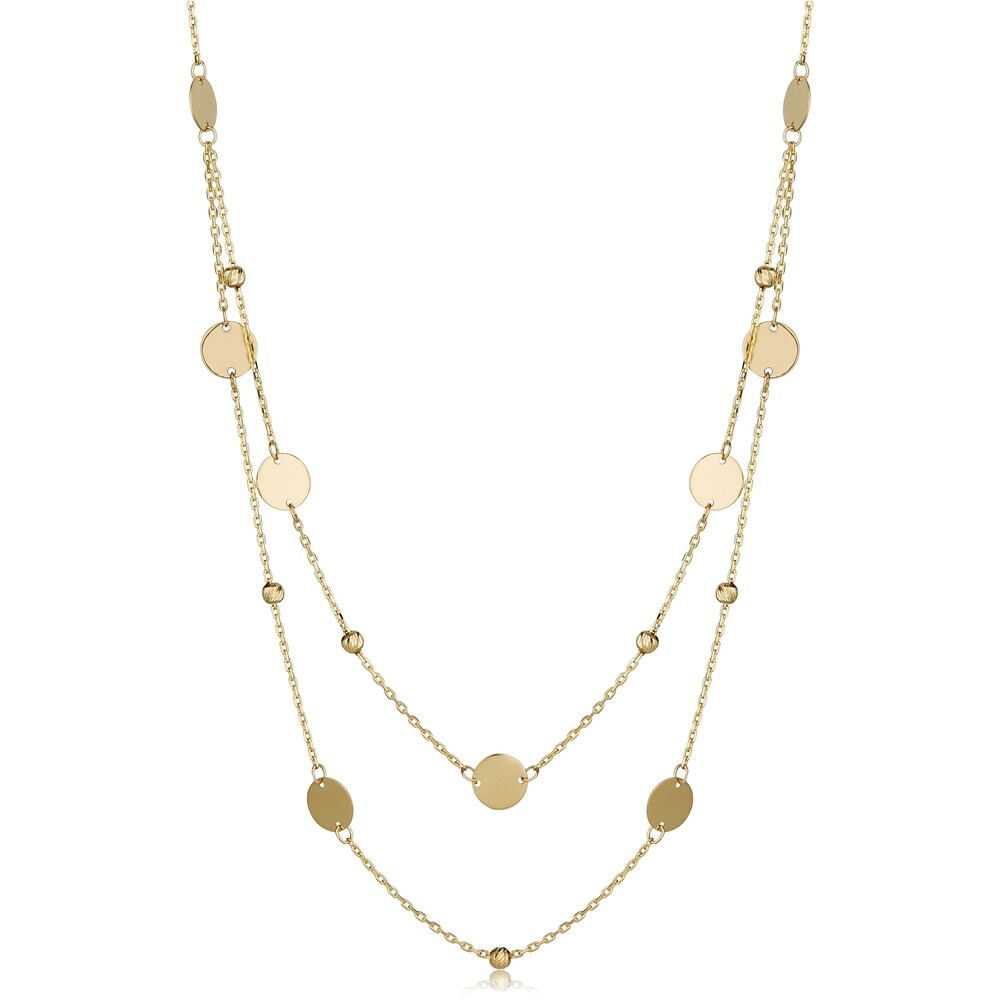 Fremada 14k Gold Beads and Disc Station Necklace (yellow gold or rose gold)