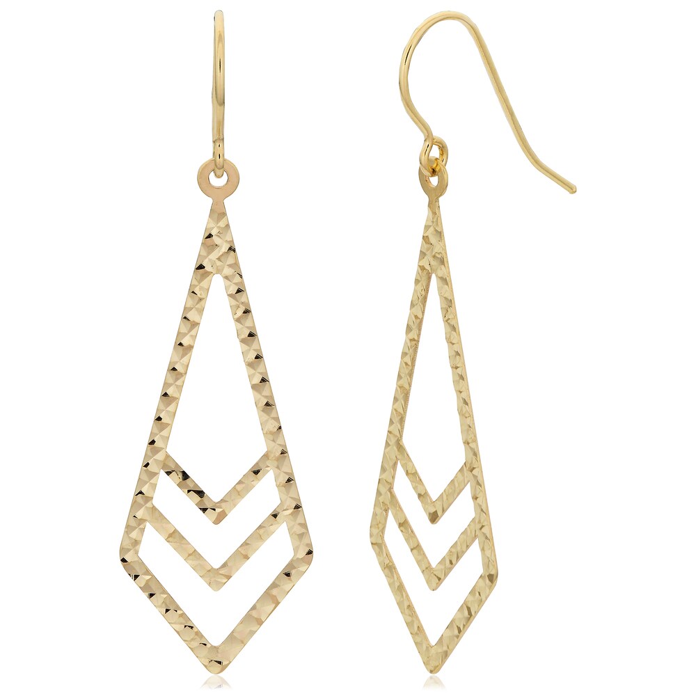 Fremada 14k Yellow Gold Diamond-cut Surfaced Inverted Kite Dangle Earrings