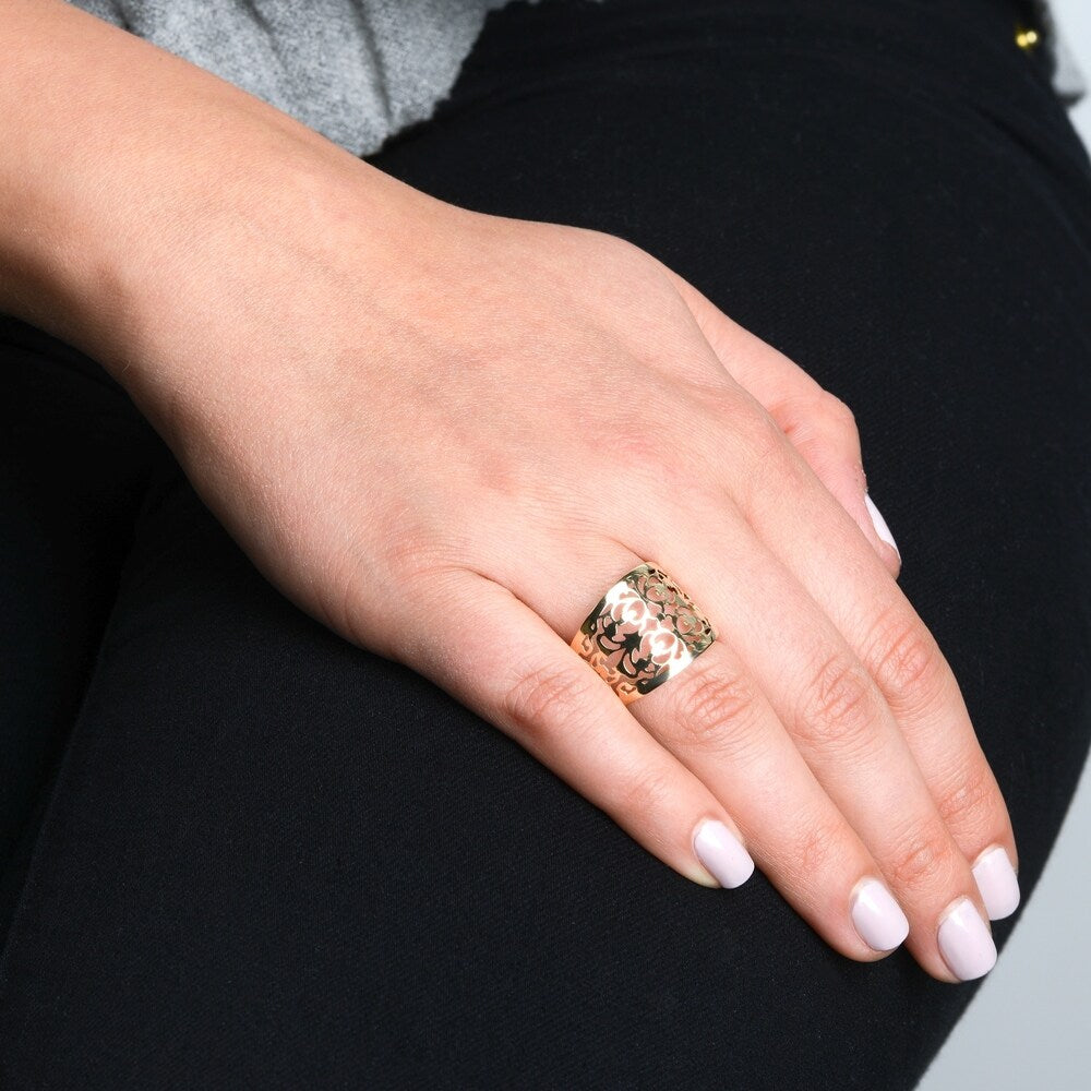14k Yellow Gold Filigree Cigar Band Ring (16.5 millimeters wide)