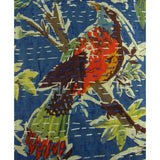 Ethnic Kantha Stitch Tropical Birds Cushion Cover , Handmade in India