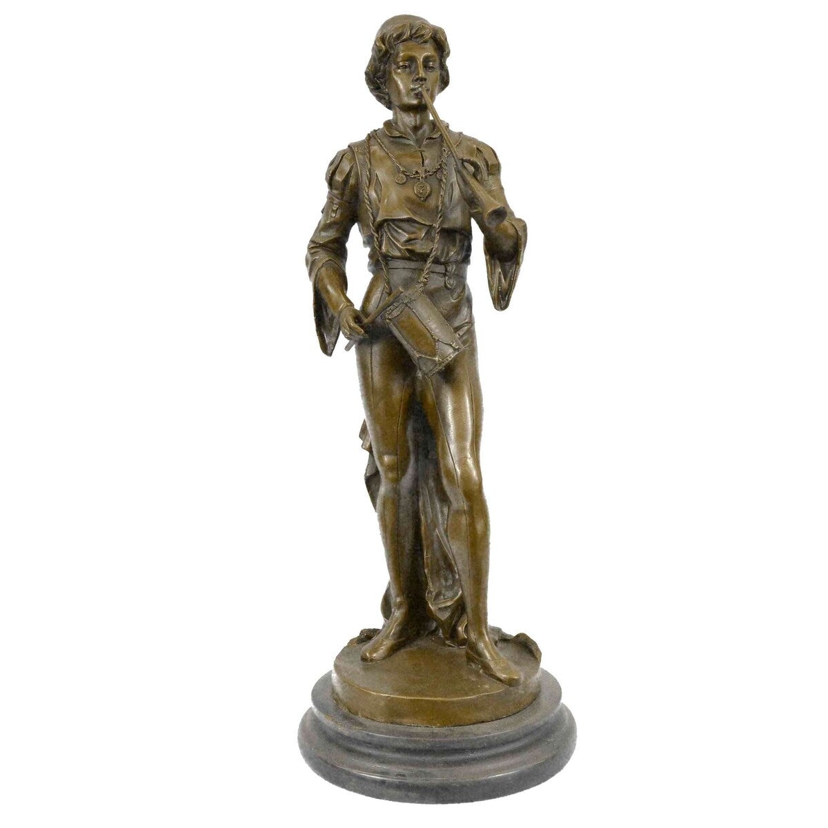 French Civil War Drummer Bronze Sculpture Marble Base Figurine Statue Figure Art