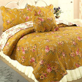 French Country Floral Blooming 3-Piece Cotton Reversible Quilt Bedding Set