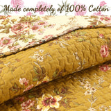 French Country Floral Blooming 3-Piece Cotton Reversible Quilt Bedding Set