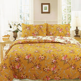 French Country Floral Blooming 3-Piece Cotton Reversible Quilt Bedding Set