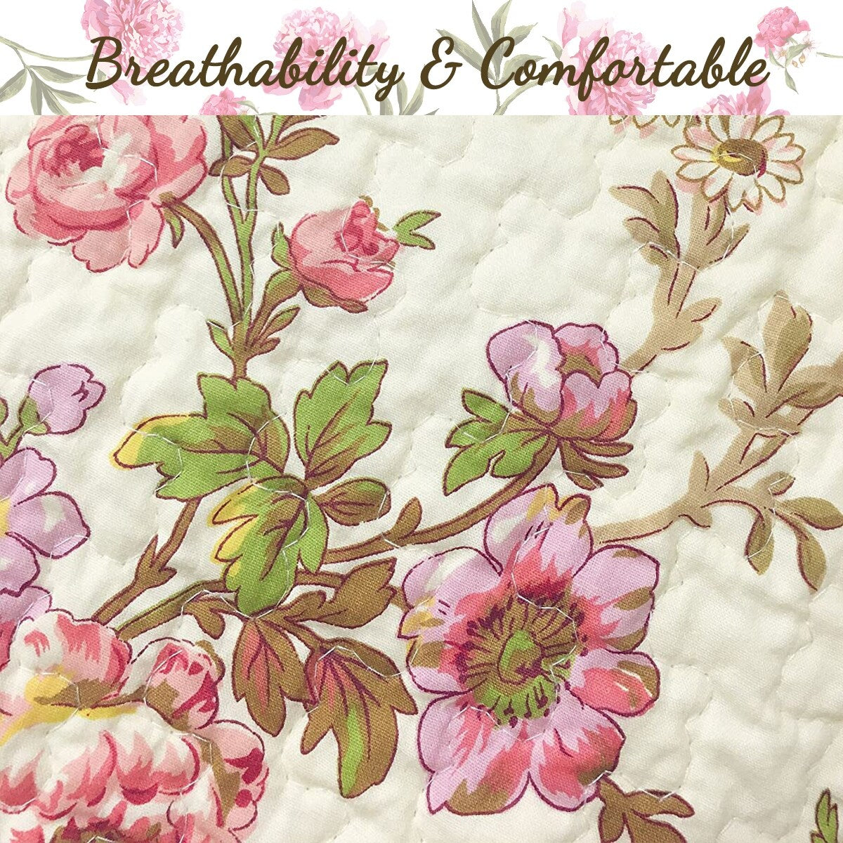 French Country Floral Blooming 3-Piece Cotton Reversible Quilt Bedding Set