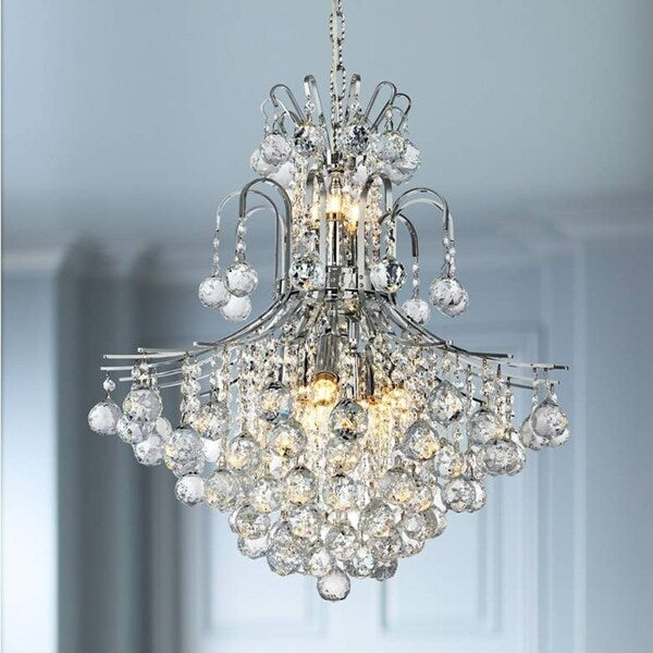 French Empire 11-light 22 in. Full Lead Crystal Chrome Finish Chandelier - Medium Chandelier - Medium Chandelier