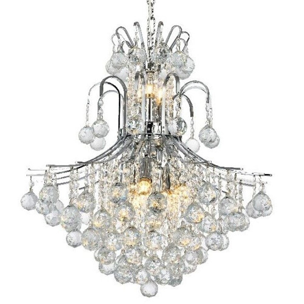 French Empire 11-light 22 in. Full Lead Crystal Chrome Finish Chandelier - Medium Chandelier - Medium Chandelier