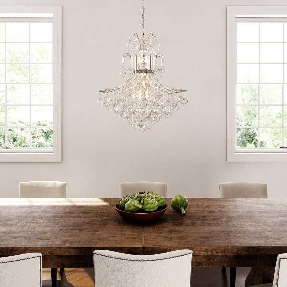 French Empire 11-light 22 in. Full Lead Crystal Chrome Finish Chandelier - Medium Chandelier - Medium Chandelier
