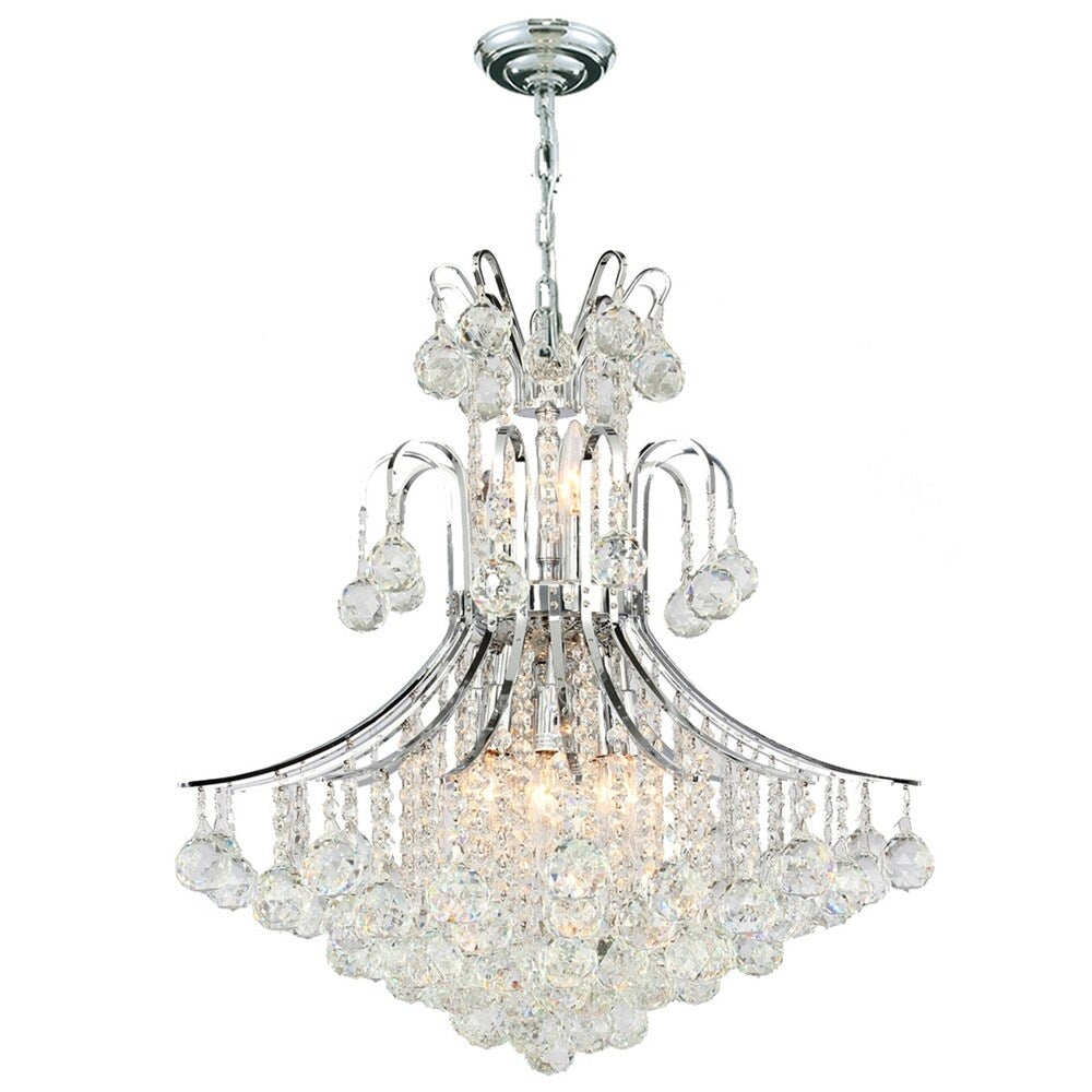 French Empire 11-light 22 in. Full Lead Crystal Chrome Finish Chandelier - Medium Chandelier - Medium Chandelier