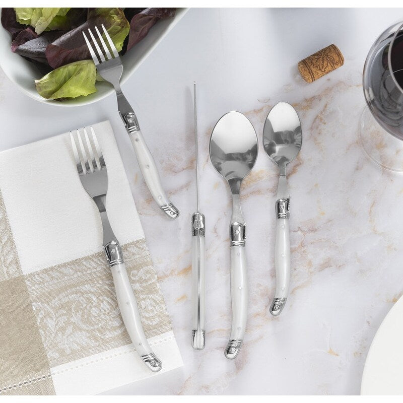 French Home Laguiole 20 Piece Stainless Steel Flatware Set, Service for 4, Pearl White