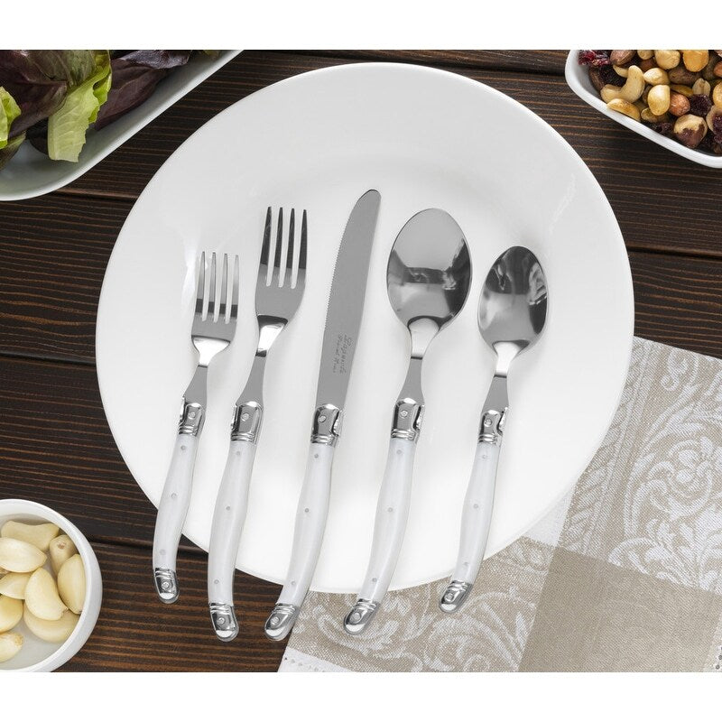 French Home Laguiole 20 Piece Stainless Steel Flatware Set, Service for 4, Pearl White