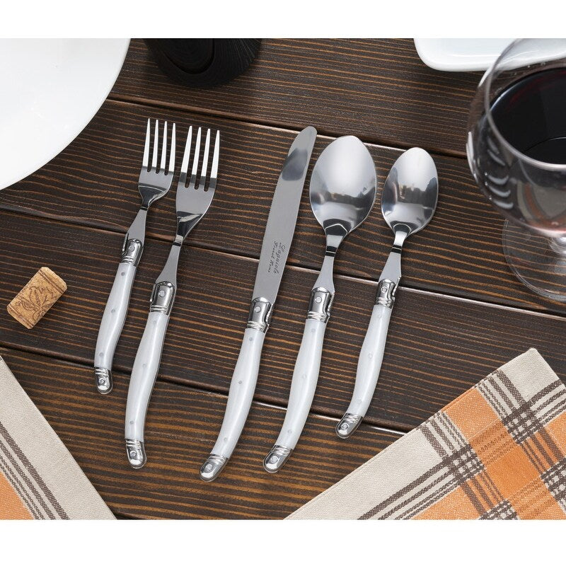 French Home Laguiole 20 Piece Stainless Steel Flatware Set, Service for 4, Pearl White