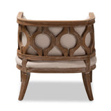 French Provincial Beige Linen Fabric Upholstered Accent Barrel Chair