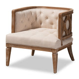 French Provincial Beige Linen Fabric Upholstered Accent Barrel Chair