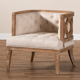 French Provincial Beige Linen Fabric Upholstered Accent Barrel Chair