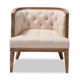 French Provincial Beige Linen Fabric Upholstered Accent Barrel Chair