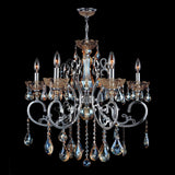 French Scroll Collection 6 Light Chrome Finish and Golden Teak Crystal Chandelier 26" x 24"