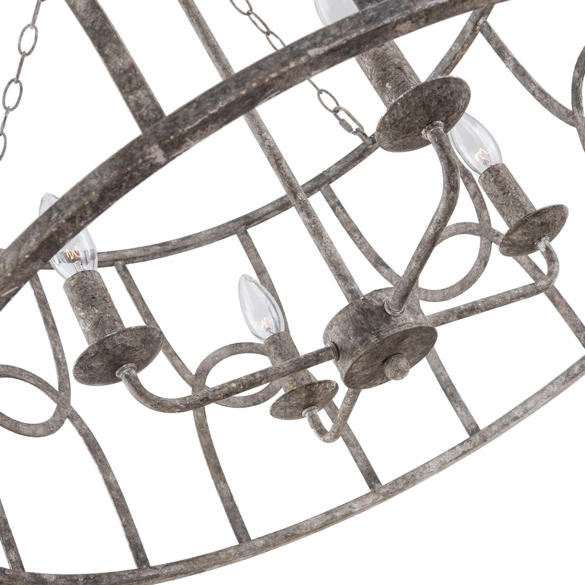 French Vintage Farmhouse Drum Meredith Chandelier with Washed Gray - 25