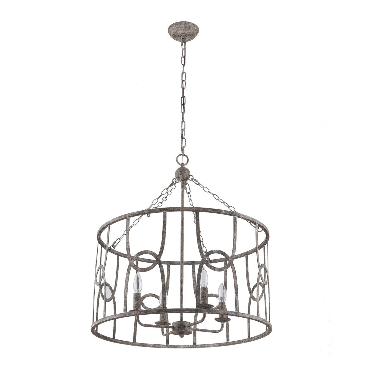 French Vintage Farmhouse Drum Meredith Chandelier with Washed Gray - 25