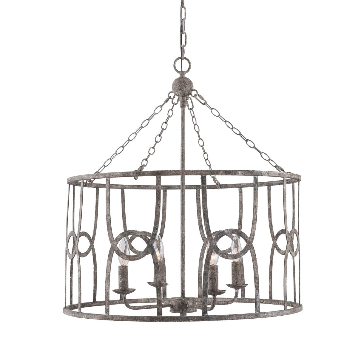 French Vintage Farmhouse Drum Meredith Chandelier with Washed Gray - 25