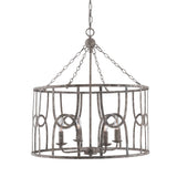 French Vintage Farmhouse Drum Meredith Chandelier with Washed Gray - 25