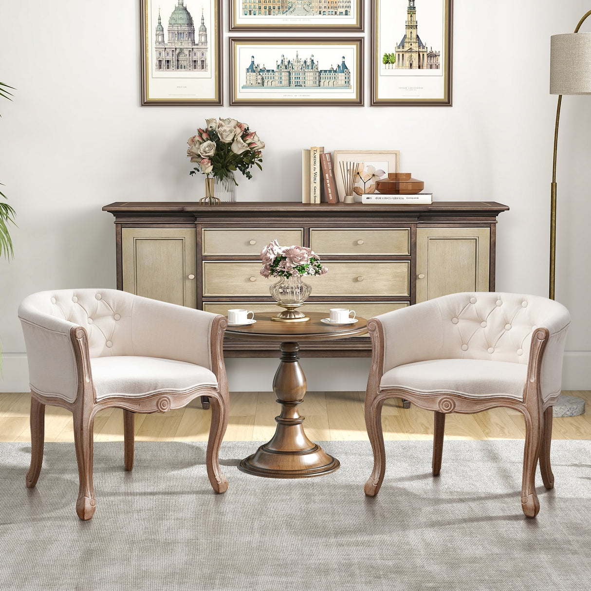 French Vintage Upholstered Accent Chair for Living Room