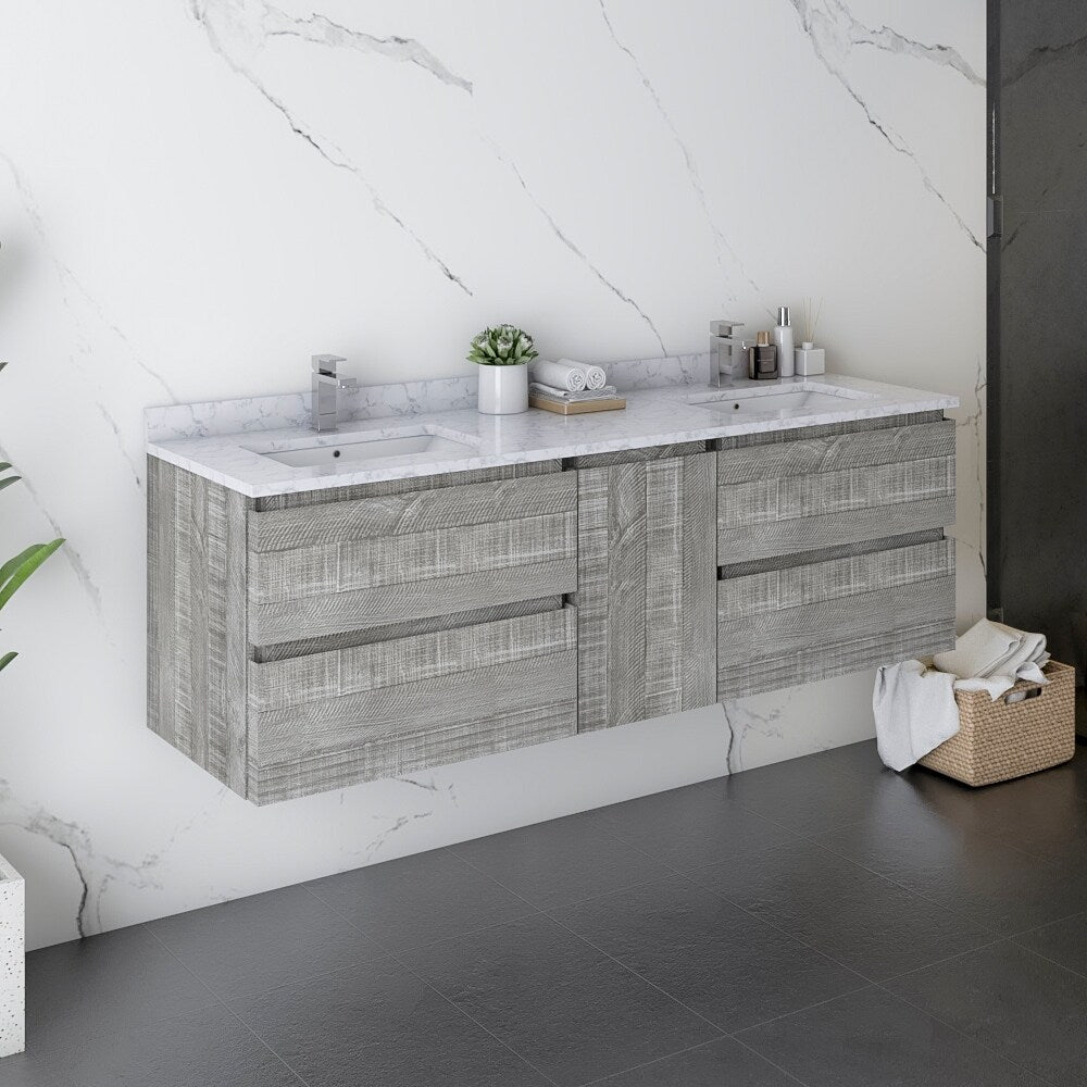 Fresca Formosa 60" Double Sink Bathroom Cabinet w/ Top & Sinks in Ash - 60